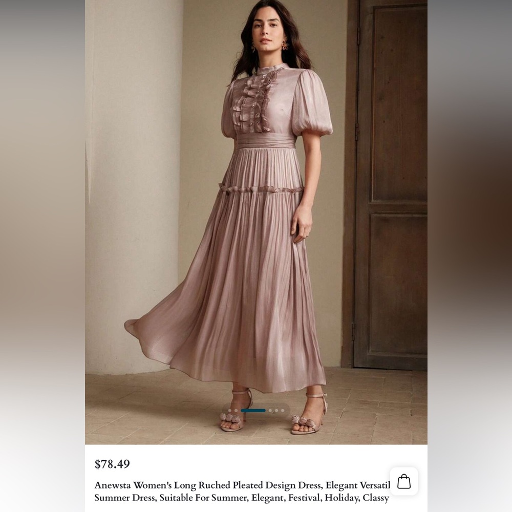 Anewsta Long ruched Pleated Design Evening Dress Size L   —-NEW